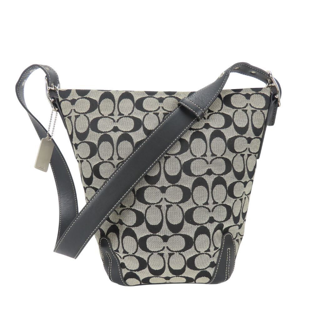 Coach Signature 6076 Duffle Shoulder Bag, Canvas and Leather, Grey Black, Cro...